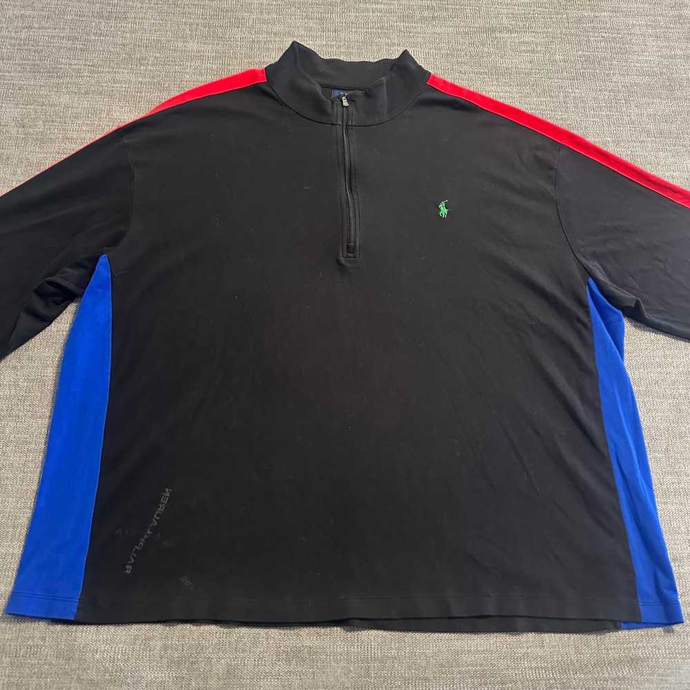 Polo Ralph Lauren Quarter Zip Mens 3XB Black Red Blue Go colorblock Stripe